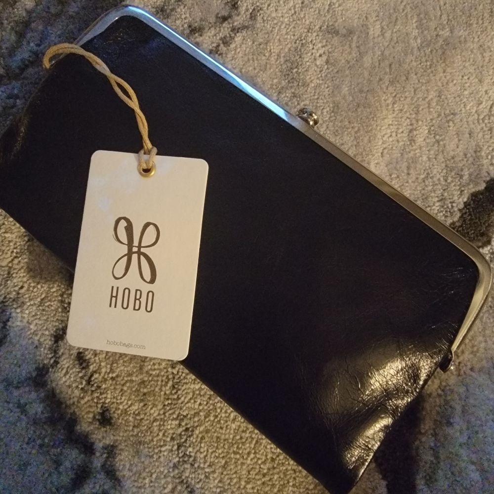 NWT- Hobo - 100 % Genuine Leather Black Snap Wallet Bag